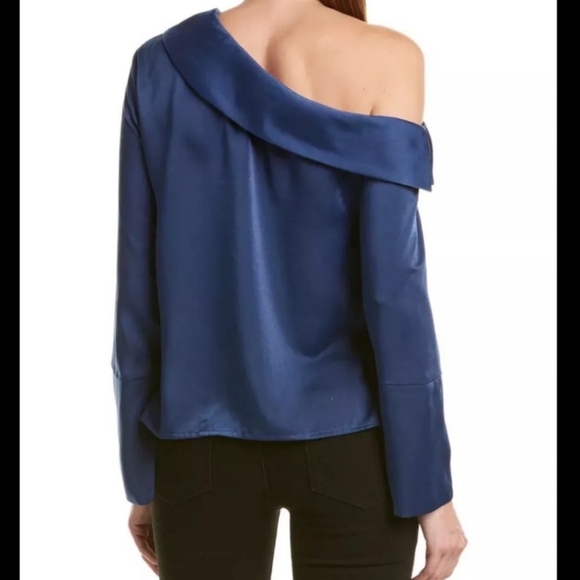 Lea & Viola Satin One-shoulder Top, Navy Blue M - Picture 3 of 5